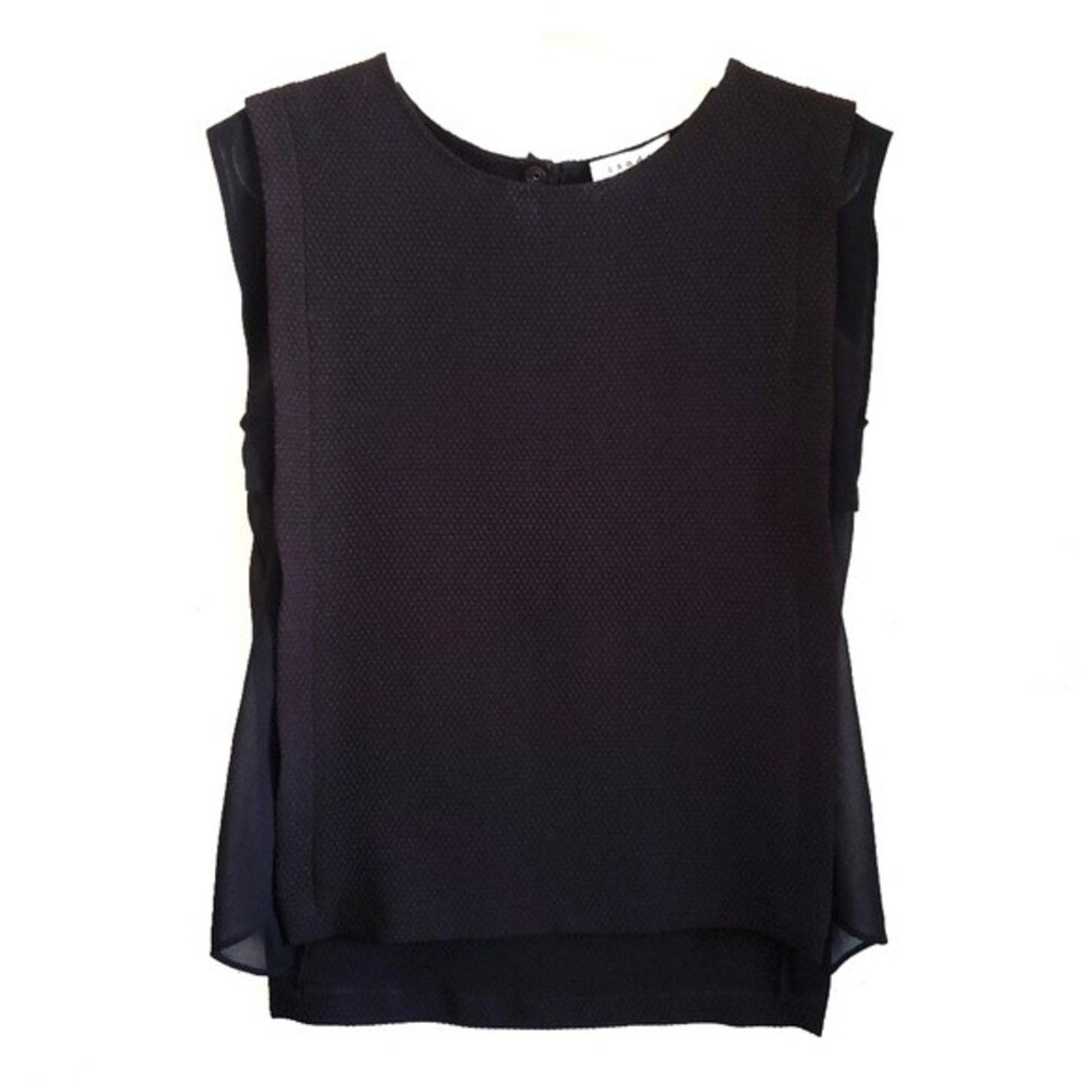 Sandro Paris Black Sleeveless Sheer Sides Keyhole Back Top size Medium